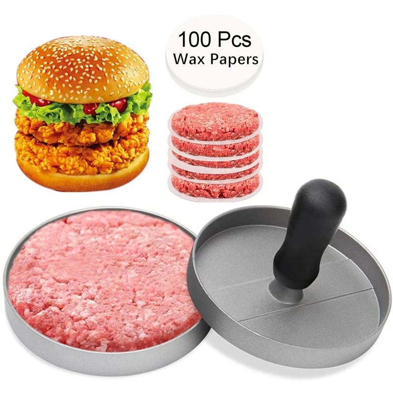 Silver + Black Hamburger Press Aluminum Burger Press Non-Stick,Hamburger Patty Maker Perfect Hamburger Mold Ideal For BBQ 