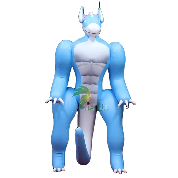 Blue Inflatable Muscle Man Toy Custom Inflatable Air Sex Dragon Tunnel