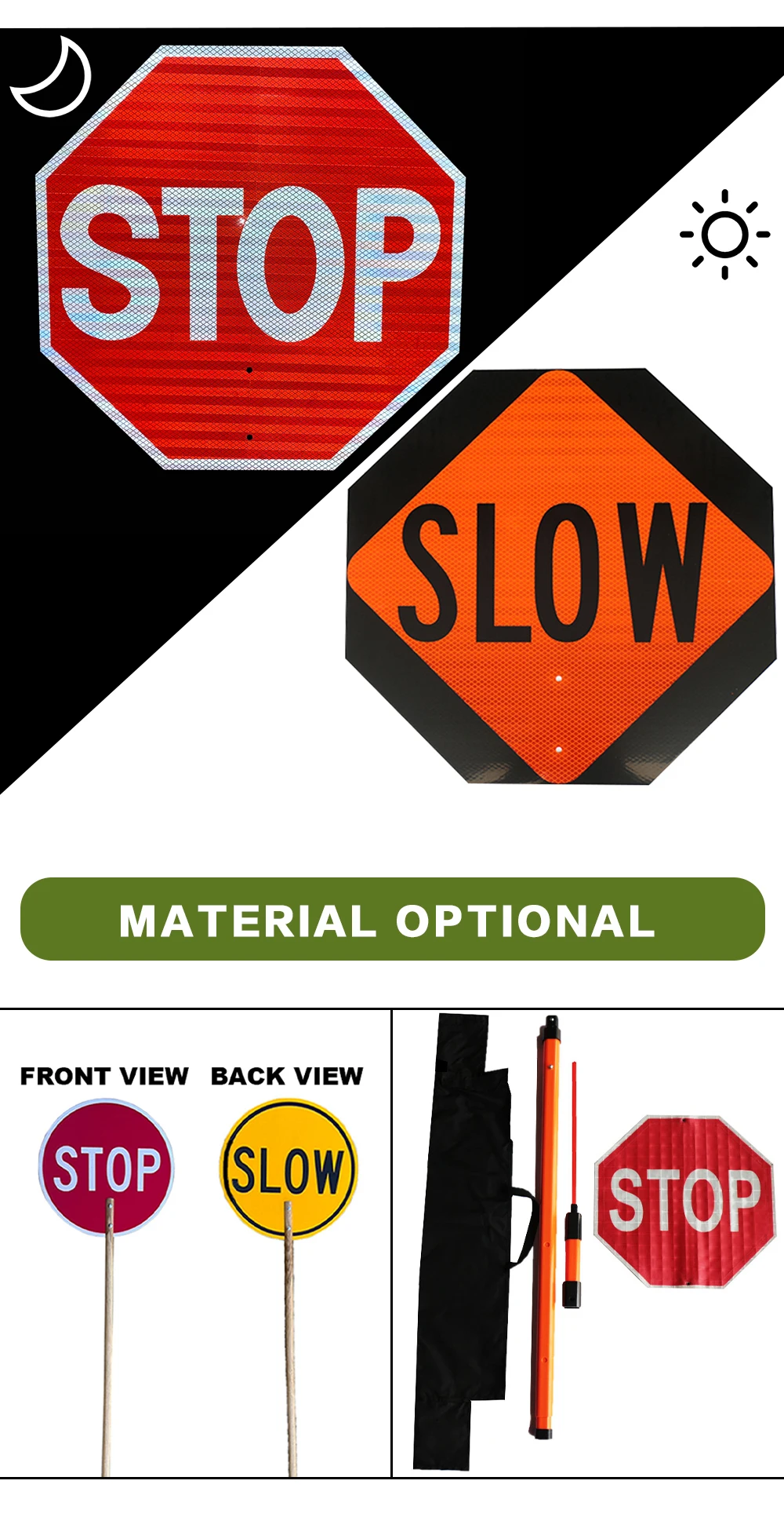 Telescoping Stop Slow Paddles Features Octagonal Sign Flexible Road