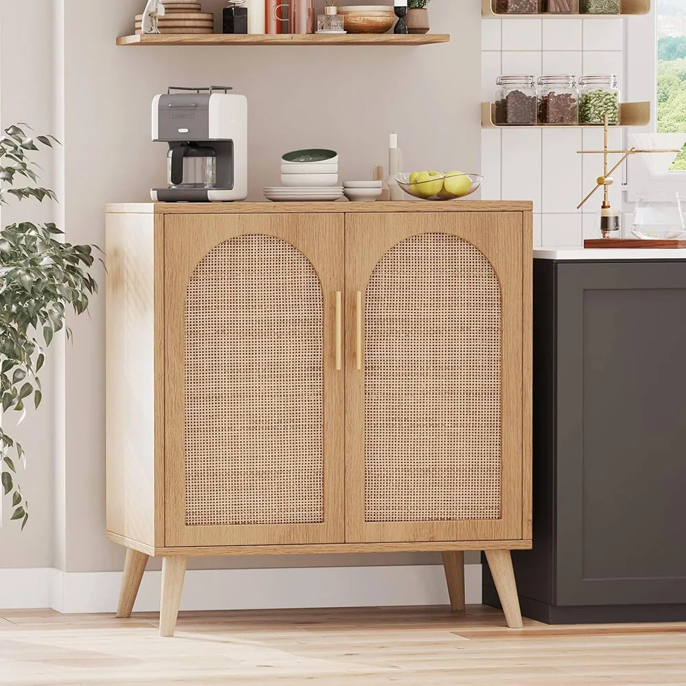 product modern sideboard buffet cabinet for home rattan storage wood doors accent bathroom floor and living room entryway-2