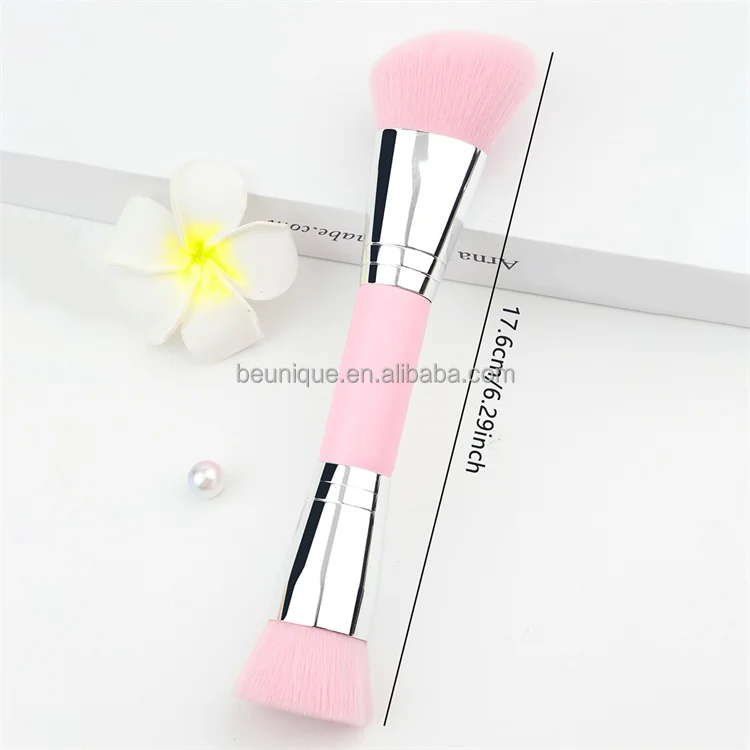 Professional 2 In 1 Single Fluffy Buffing Brush Private Label High Quality Angled Flat Double Ended Head Makeup Foundation Brush