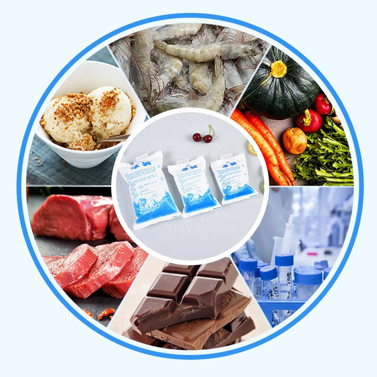 一次性使用软交付运输小型迷你食品级水干凝胶冰袋，用于食品运输交付运输