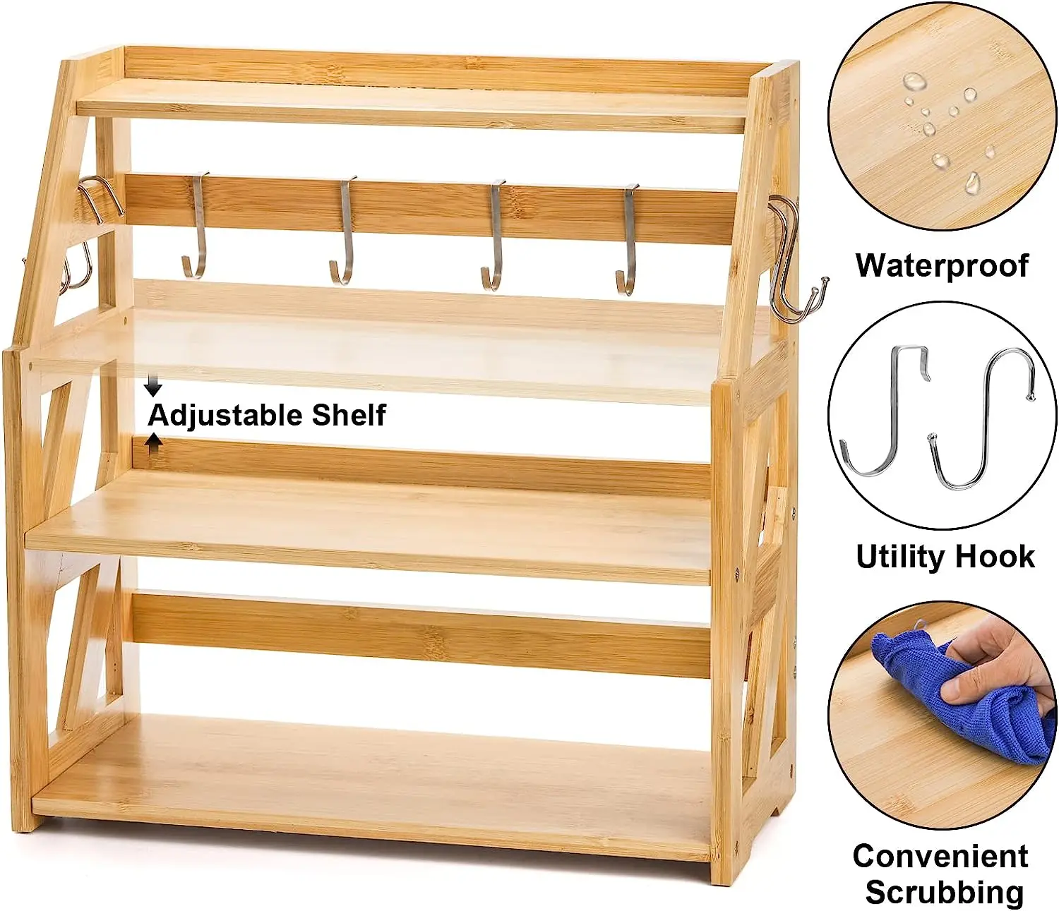 product 3 level bambu spice storage rack foldable and multifunctional food container for kitchen counter garage sundries storage-1
