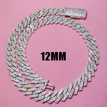 Fast Shipping 12mm chain 925 Sterling Silver Gold Plated Hip Hop VVS D Color Moissanite Cuban Link Chain