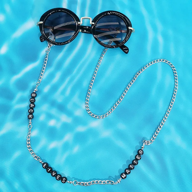 Ins hot selling silver eyeglass chains punk fashion sun glasses chain custom letters eyewear sunglasses chain