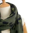 Green Scarves Green Scarf Army Green Leopard Pattern Jacquard Knitted Winter Scarf With Cashmere Handfeel