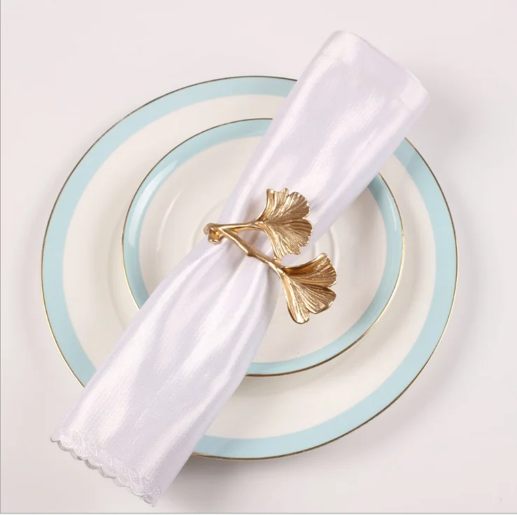 Elegant Ginkgo Leaf Shape Metal Napkin Rings for Wedding Hotel Dining Table Decorations