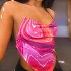2021 New Summer Backless Bandage Print Simple Halter Crop Top Clubwear Slim Basic Straps Women Camis