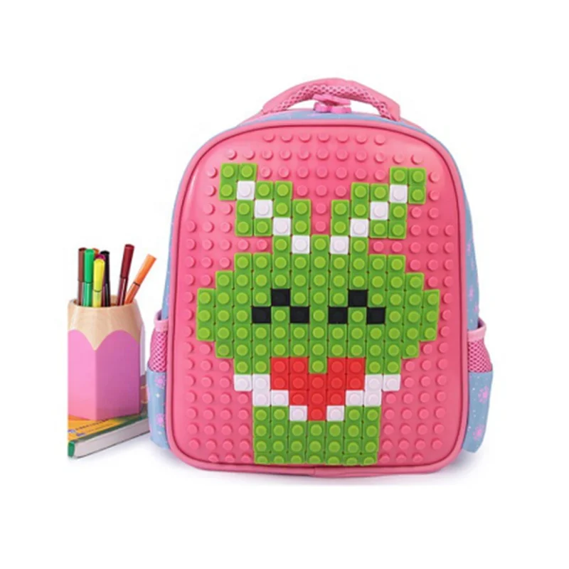 Wellfine Newly DIY Eco-friendly Silicone Pixel Backpacks  Non-toxic Educational School Bag Kids Jigsaw Puzzle Backpack Toys