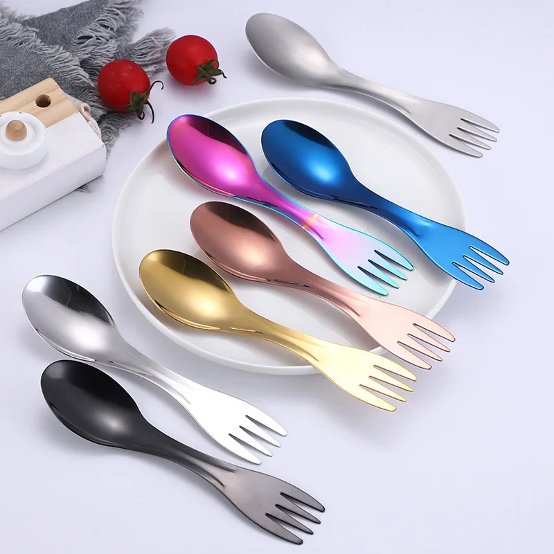 2 in 1 Outdoor Camping Portable stainless steel spoon kids salad gold spoons and fork Spork for dessert