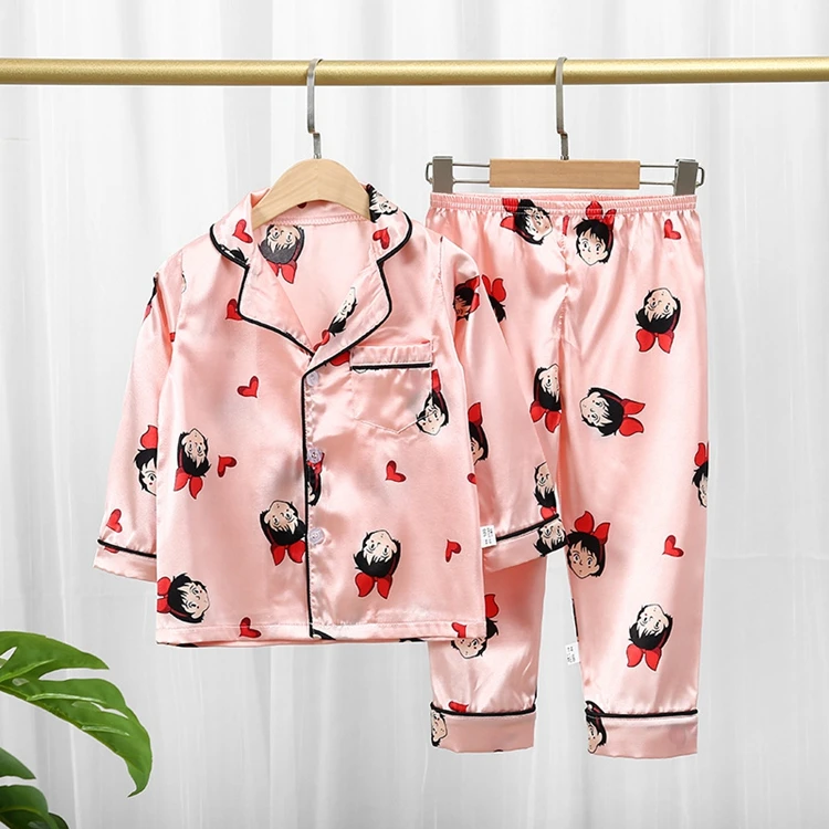 Kids Girl Silk Pajamas Sleepwear Children Clothes Girl Clothes 2 Piece Kurta Pajama Designs For Girls