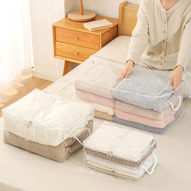 Clear Zippered Storage Bag Plastic Storage Bag for Blanket Clothes Quilt Moving Bag