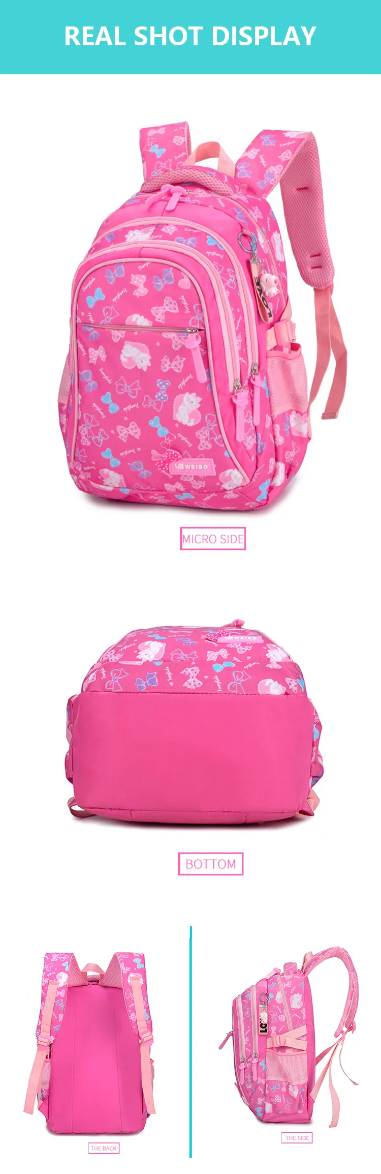 Girls Butterfly Printing Teenager Bookbags Children Backpacks Kids Primary School Bag Set with Lunch Bag and Pencil Case