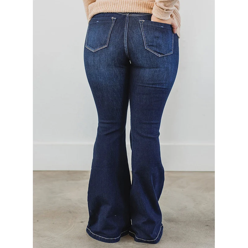 Dear-Lover High Quality Women Deep Wash Denim Mid-Waist Distressed Plus Size Jeans For Women