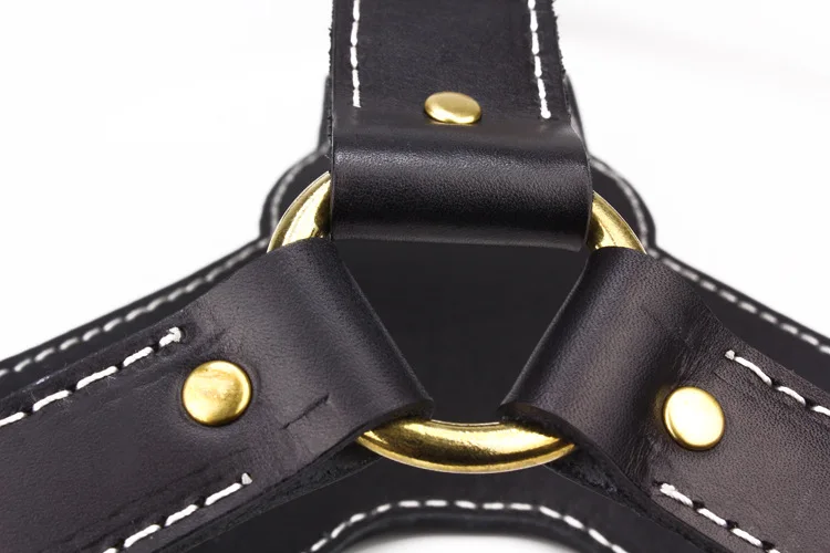 Adjustable Black Cowhide Pet Harness Leather Durable Dog Leash Collar For Large Dogs