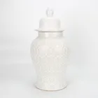 Jar Ceramic J101 Wholesale White Wedding Decor Jar Sets Hot Sale Tall Ceramic Lace Pattern Ginger Jar