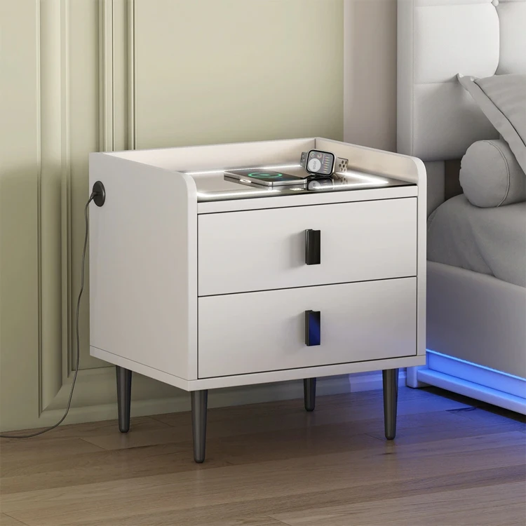 Modern smart drawer bedroom living room night stand bedside table with glass top