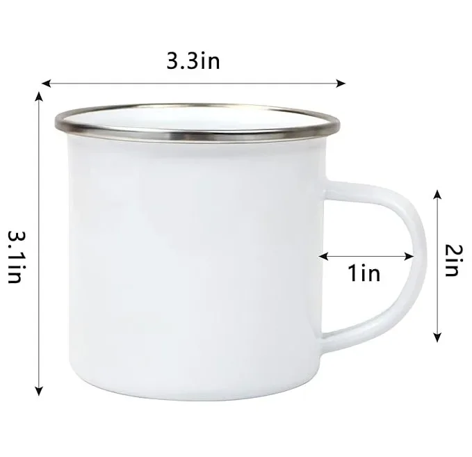 High quality personalized custom logo outdoor 12oz Enamel Camp Mug White Enamel Camping Coffee Mug with Handle Silver Rim