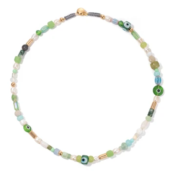 2022 Summer New Designs Multicolour Crystal Beads Devils Eye Necklace Geometric Glass Beaded Necklaces Women