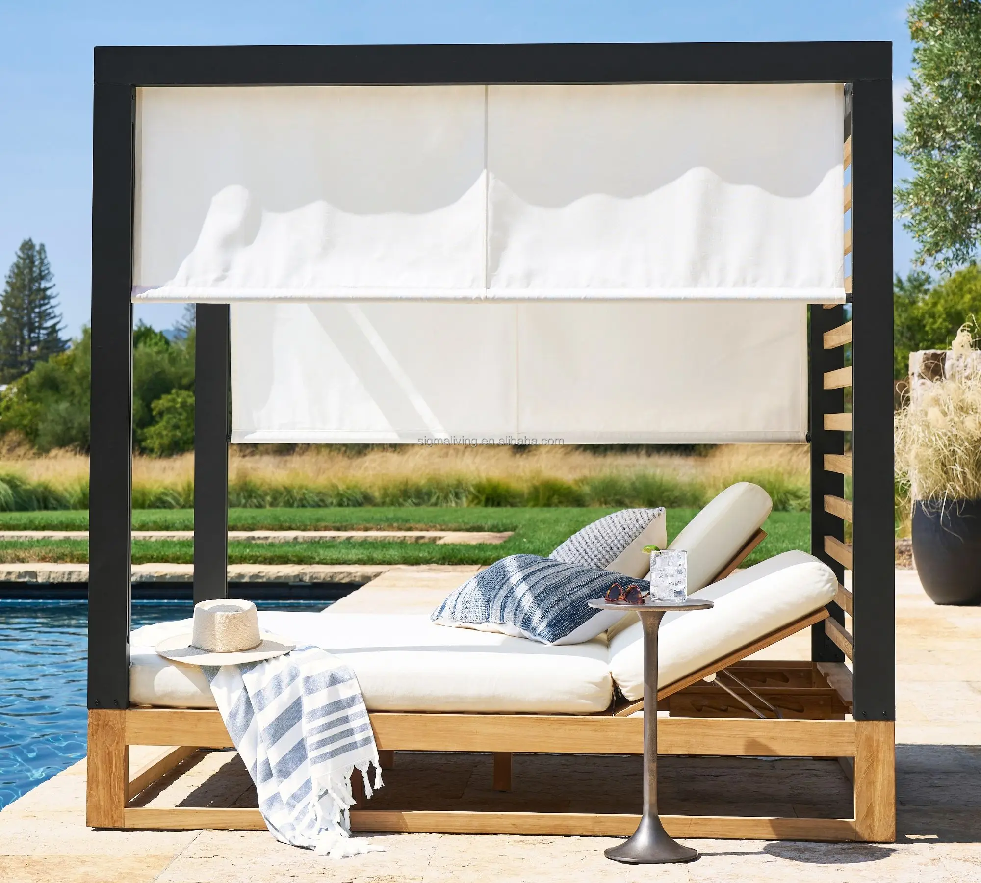 Pool garden sets sunbed daybed wood furniture metal teak outdoor daybed