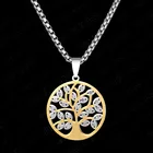 Gold 60cm Stainless Steel Gold Hollow Diamond Leaf Tree Life Necklace