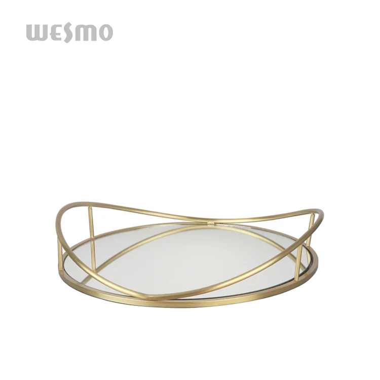 Supplier Custom gold Glass Mirror livingroom tea  Round Serving table Tray Modern Table Perfume Vanity Tray For Home Decor