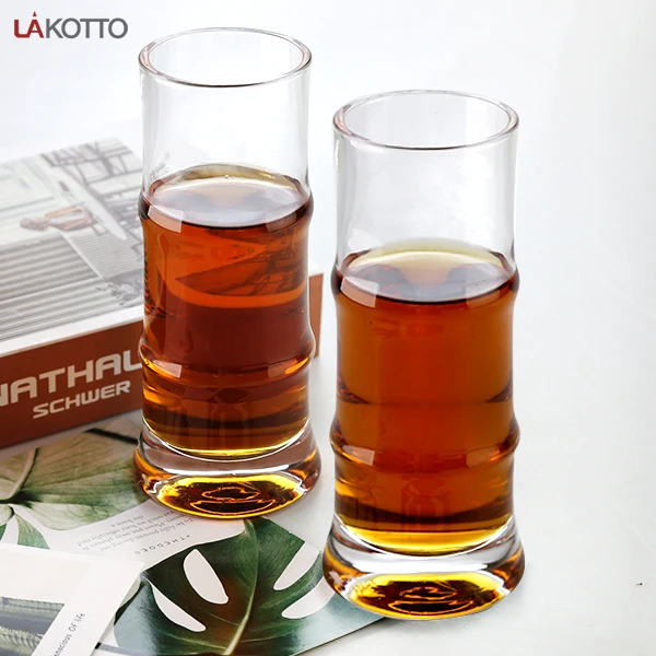 Wholesale Custom Logo Bamboo Shaped Glass Cup Borosilicate Clear Milktea Coffee Beer Steins Can Shaped Glass Cup
