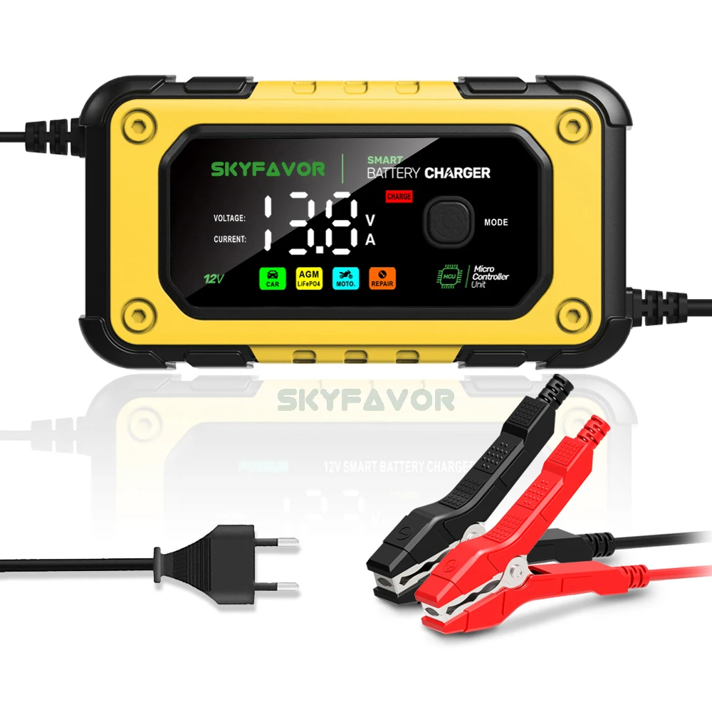 Latest motorcycle car battery charger 12V 7A fast lead acid and lifepo4 Universal 12 volt battery charger for 4AH-120AH battery