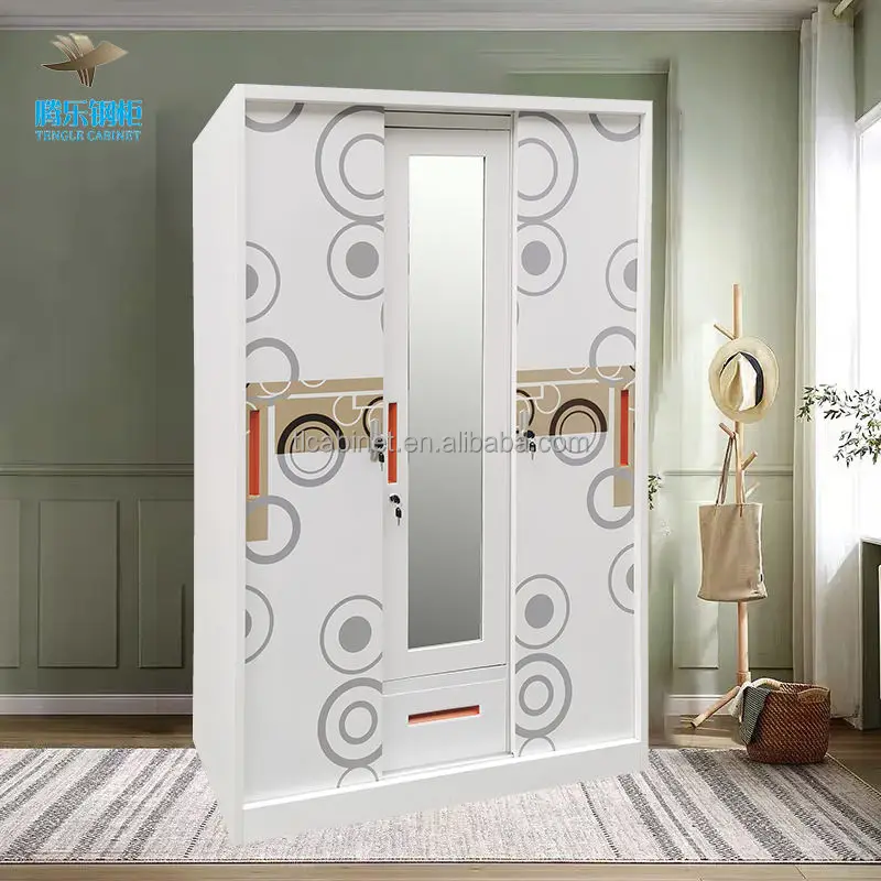 Modern Design Metal Wardrobe Manufacturers 3 Door Wardrobe With Sliding Doors Closet Cabinet Locker Steel Wardrobe