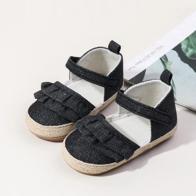 Newly Arrived Baby Girl Toddler Shoes with Non-Slip Soft Rubber Sole Lace Decoration Flat Breathable Solid Pattern Summer Spring details