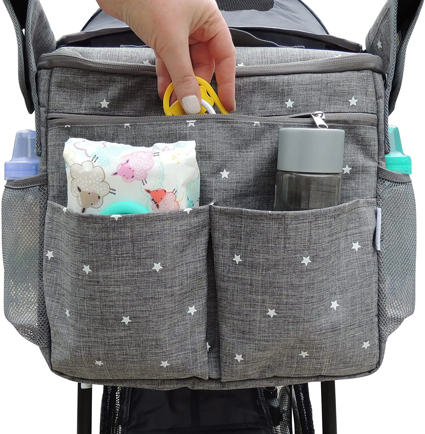 Universal Kids Jogger Stroller Organizer Bag/Diaper Bag with Cup Holders and Shoulder Strap by SKYNEW,Light Grey 