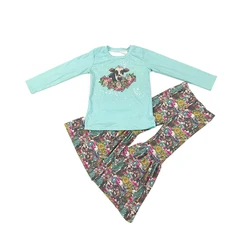 Autumn and Winter Cotton Set New Girls' Printed Long Sleeve Round Neck Cardigan Pants Two Piece baby clothing sets