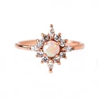 Engagement Ring Opal Ring Women Silver 14K Yellow Gold Snowflake Engagement Ring With Opal CZ