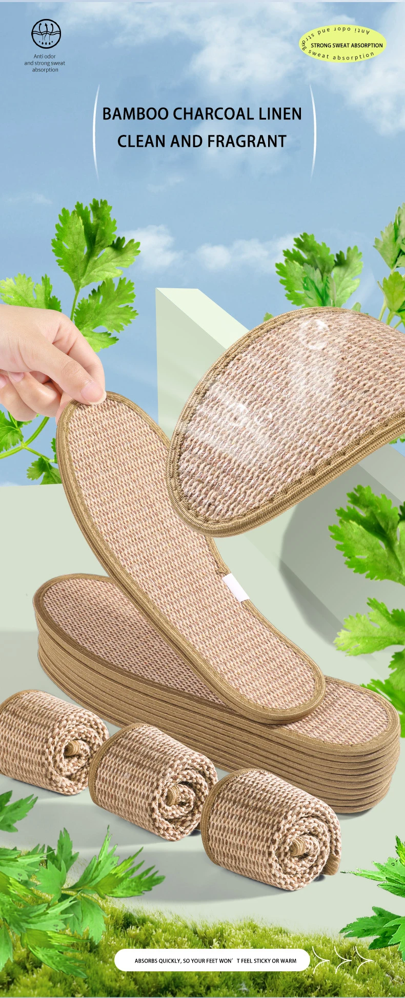 Flax Fiber Bamboo Charcoal Insoles Sweat Absorbent Pads Flax Fiber Bamboo Charcoal Insoles Sweat Absorbent Pads