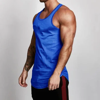 Men's Polyester Sleeveless Shirts Mesh Casual Tank Top Bodybuilding Workout Gym Vest Fitness Men's Sport Singlets