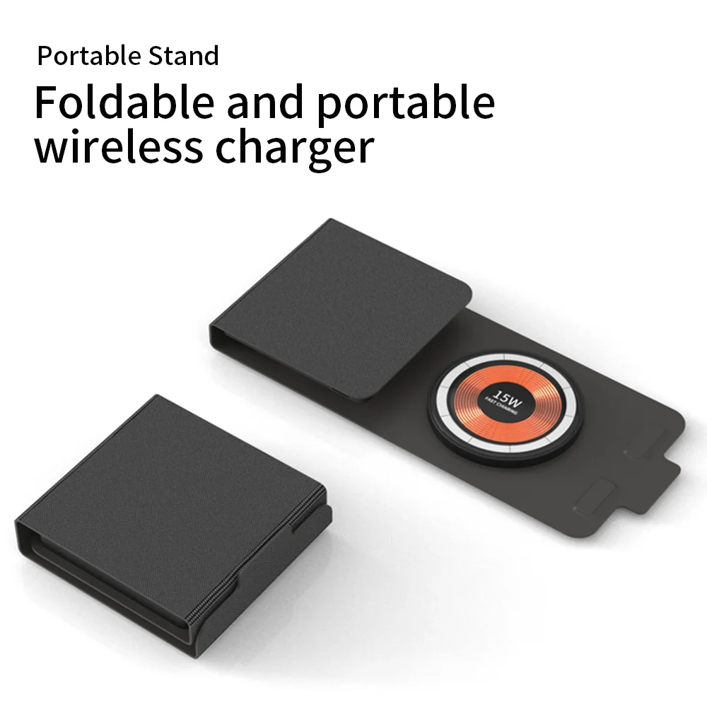 3 In 1 PU Foldable Qi Dual 15W Fast Travel Magnetic Wireless Charger For iPhone AirPods Apple Watch
