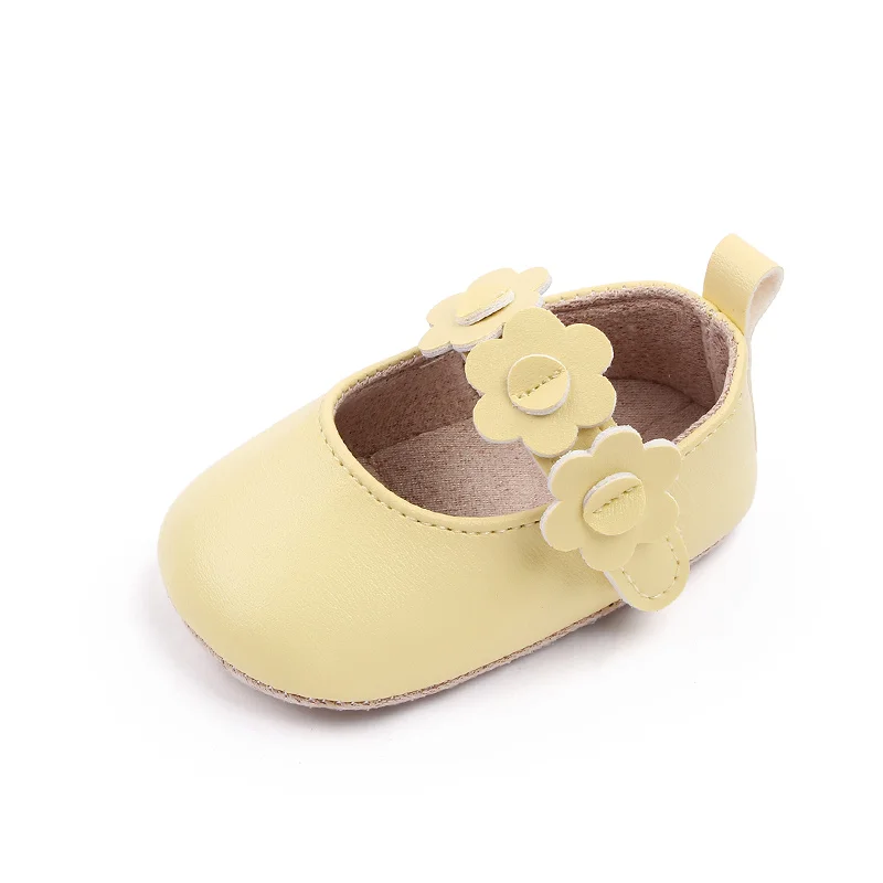 Baby Girl PU Small Leather Shoes Solid Color Small Flower comfort Infants Soft Soled Toddler Shoes factory