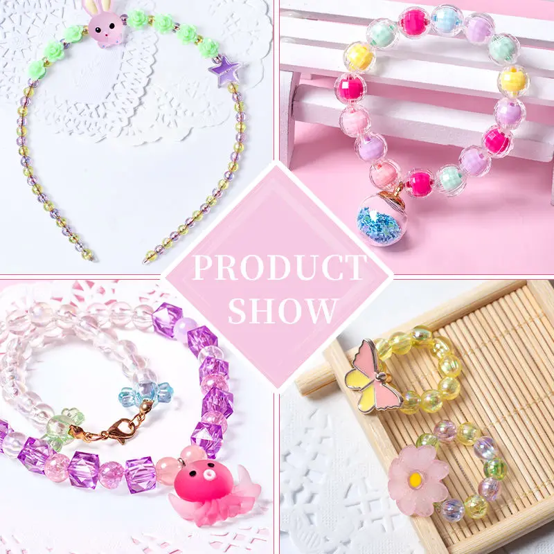 Diy Acrylic Cute Girls Handmade Bead Colorful Jewelry Making Toys Beaded Girls Gift