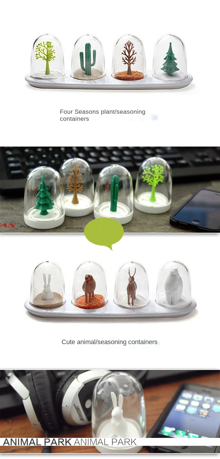 2024 New Creative Animal Kitchen Cute Forest Small Scene Dining Table Seasoning Bottle Sugar Bowl Salt Shaker 4 Packs