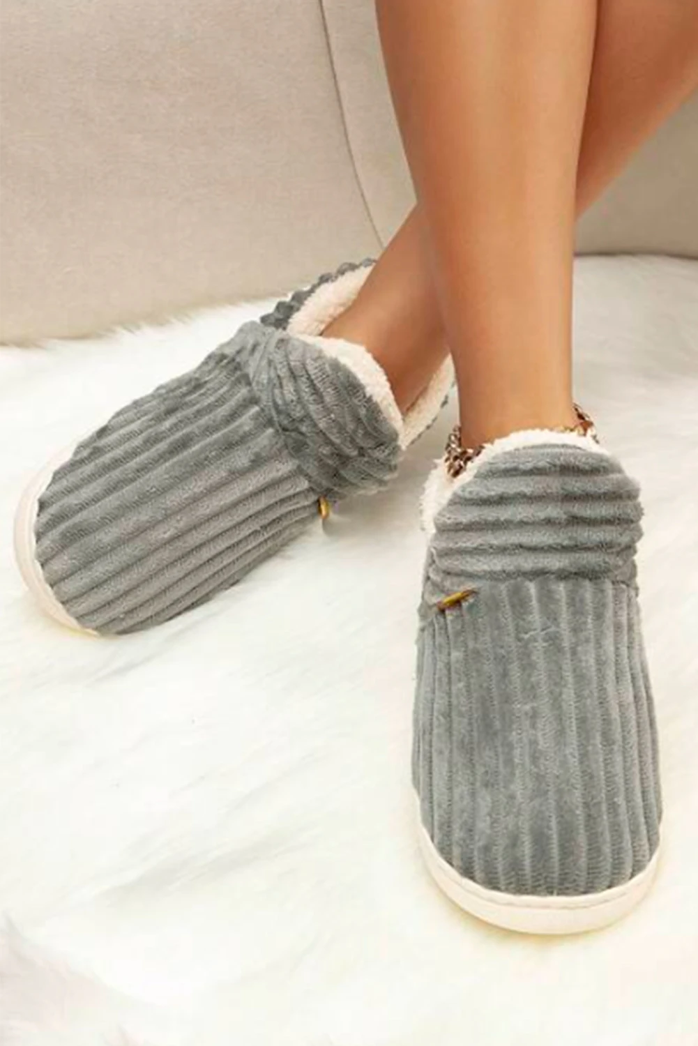 Dear-Lover Other Clothing Real Teal Ribbed Round Toe Slip On Winter Slippers For Women