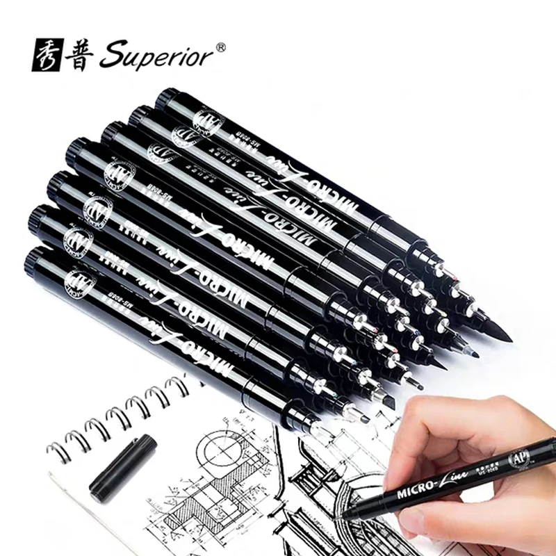 Cartoon Caricature Hand Lettering Pens Bullet journaling Black Ink Pen Set Scrapbooking 8 Size Illustration Drawing Calligraphy Brush Pens Art Markers for Beginners Writing Sketching 