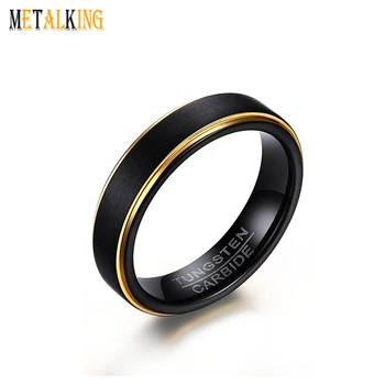 5mm Tungsten Carbide Rings for Men Two Tone Black Gold Wedding Band Center Brushed Engagement