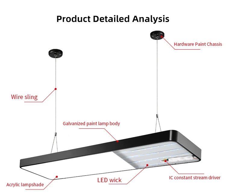 Factory Low price indoor Led chandelier Modern commercial office hanging light 30w 50w 70w Led tube linear ceiling ceiling light