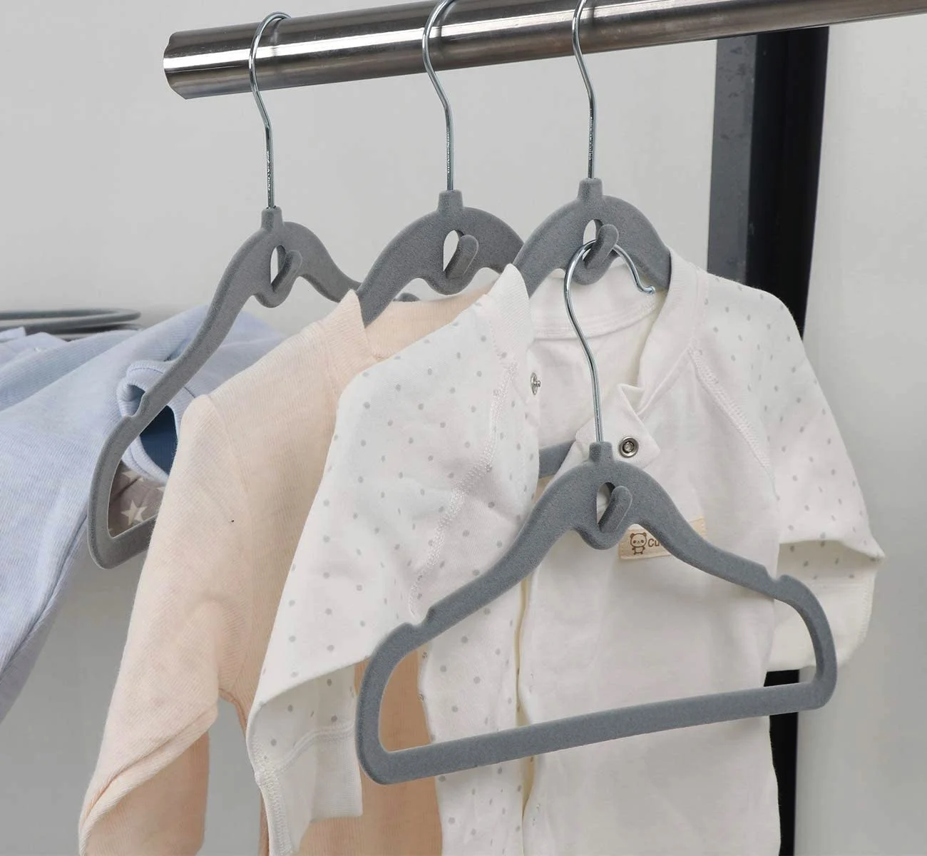 Grey trending pack of 50 Velvet Kids Cloth Hanger Indent and Cascading Hook