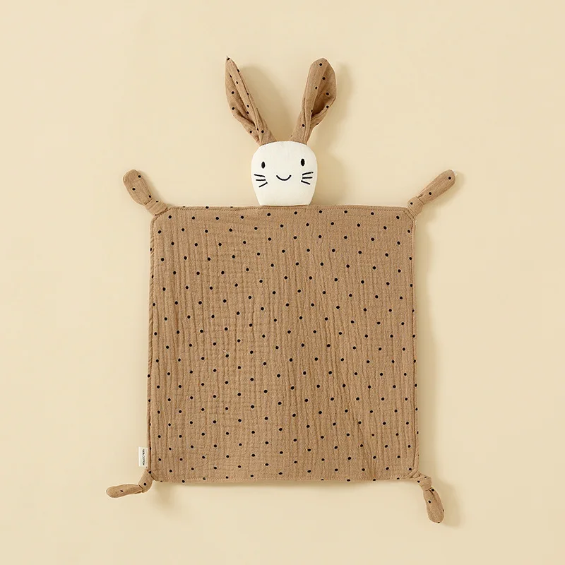 Bunny Lovey Blanket Cotton Muslin Bunny Security Blanket Soft Breathable Lovie Soothing Towel for Newborn and Infant