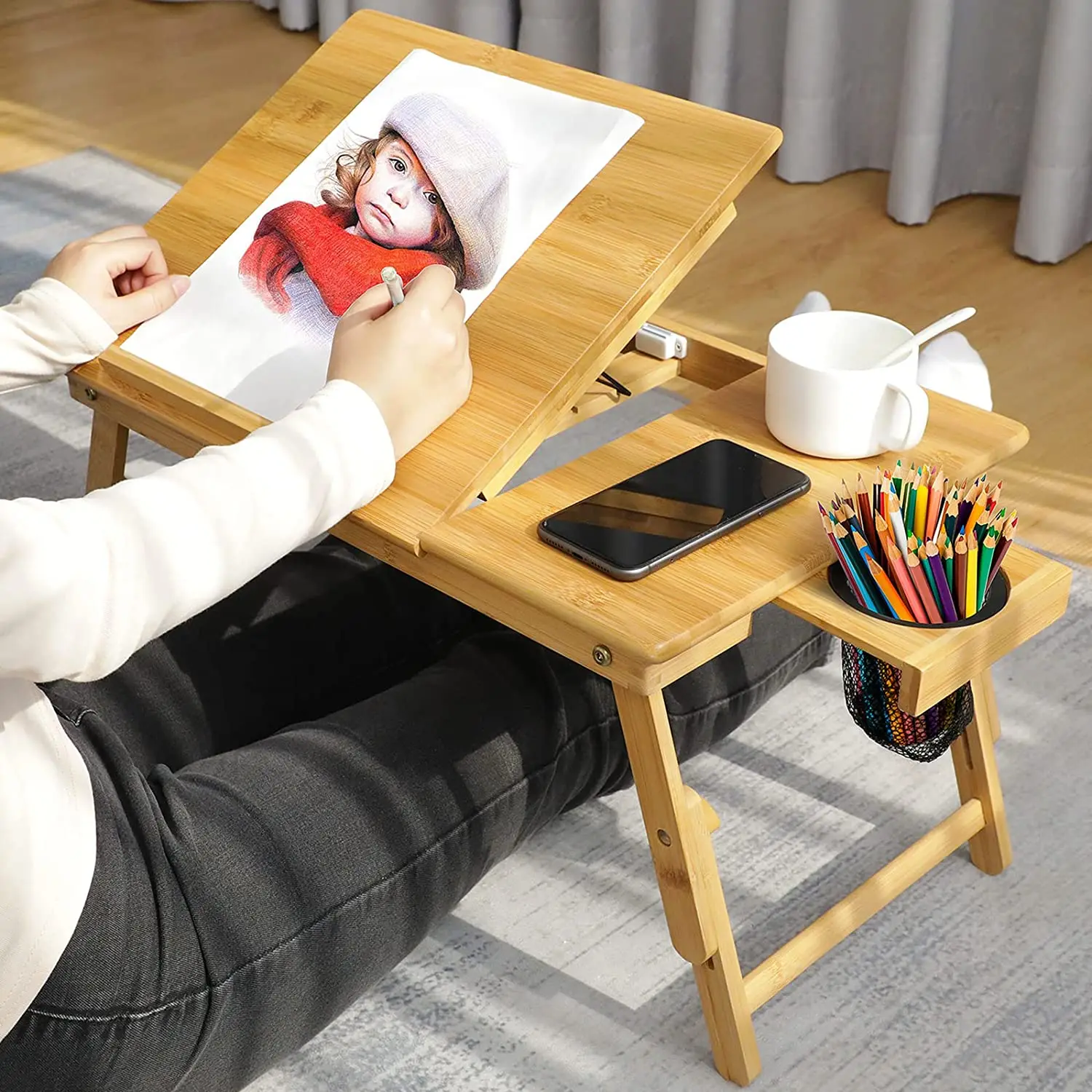 product breakfast table with 5 angles tilting top bamboo laptop desk foldable bed tray for home office-7