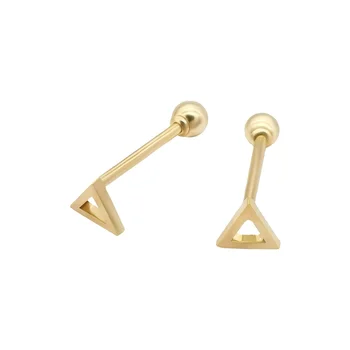 New Fashion Solid Yellow Gold Triangle Stud Earrings Women 9K 14K 18K Real Gold Earrings