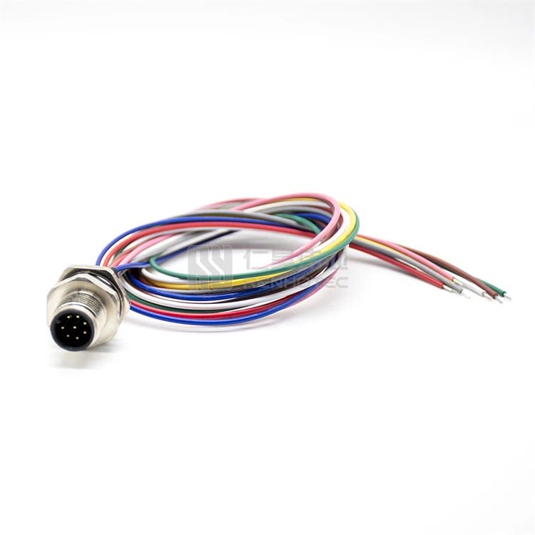 M12 Cable 8pin 8 Pin Circular Connector 8p Pins Female with Wire Shielded Straight Single End PG9 Wireharness