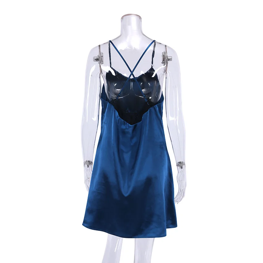 Slip Dress Mini Women Satin Silk Nightgowns Women Lingerie Satin Lace