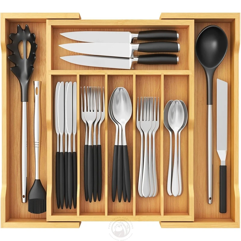 Natural Bamboo Kitchen Drawer Organizer Cutlery Tray Flatware Silverware Tableware Organizer